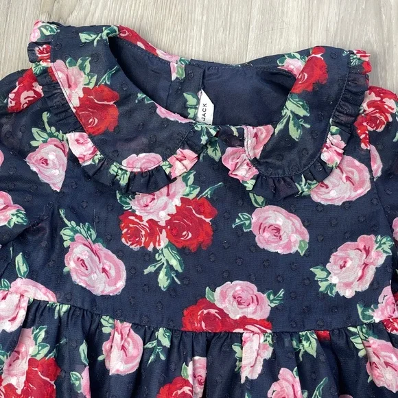 Janie & Jack Girls Floral Long Sleeve Rose Ruffle Dress Size 4 - Picture 4 of 9